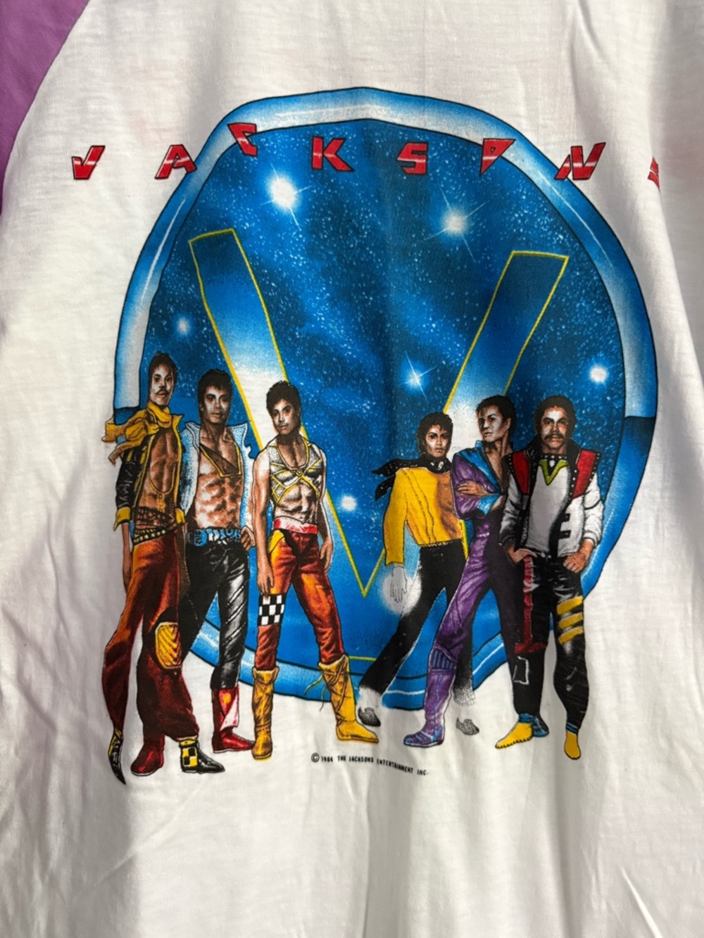 The Jacksons Victory Tour Vintage 80s 1984 Shirt Purple and White Raglan T-Shirt - Picture 7 of 7